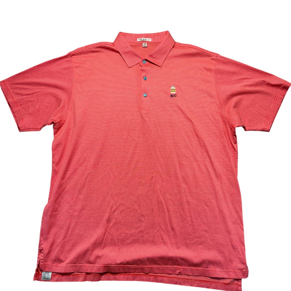 Peter Millar Mens XXL Coral Micro Stripe Cotton Polo Shirt RCC Logo